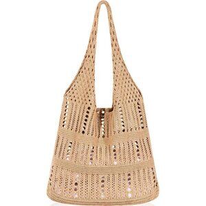 Women Brownish Yellow Shoulder Shopping Handbag Casual Travel Tote Fold Able Bag